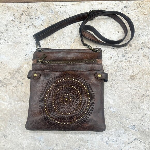 Patricia Nash Crossbody Bag Brown Leather Tooled Embossed Distressed Francesca - Picture 3 of 16